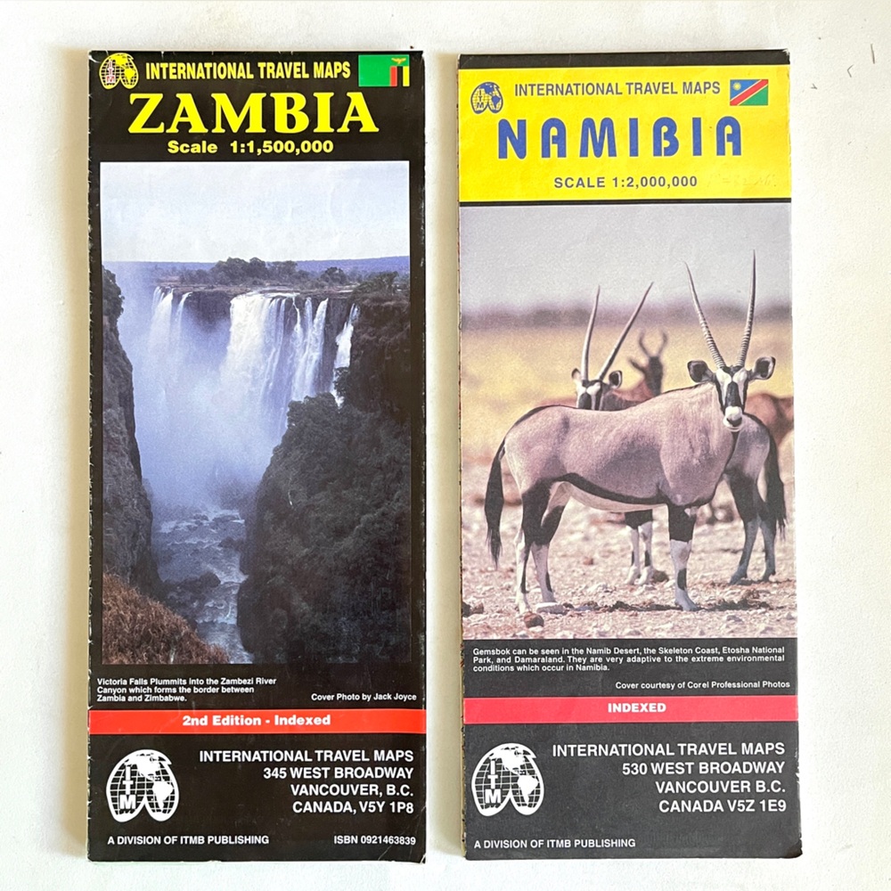 2 Maps- Zambia & Nambia - international travel . New